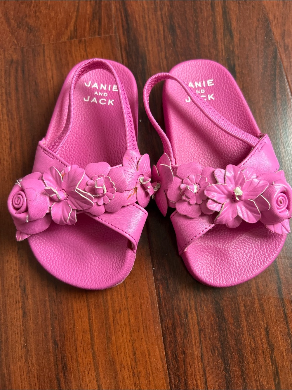 Janie and Jack Bright Pink Floral Slingback Sandals